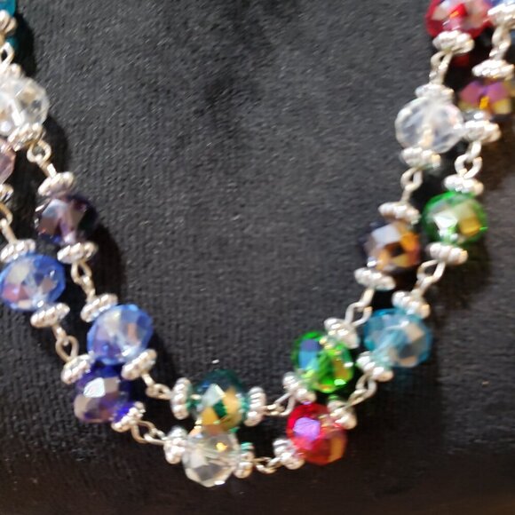 Womens Fashion Crystal Glass Bead Necklace Double Strand with Lobster Clasp - Picture 3 of 9